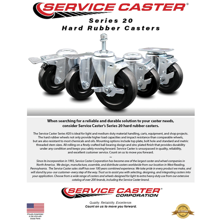 Service Caster 4 Inch Hard Rubber Wheel Swivel Top Plate Caster Set with 2 Brakes SCC SCC-20S414-HRS-TP2-2-TLB-2